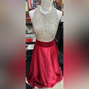 Cream & Red sz 12 with sequins long formal dress